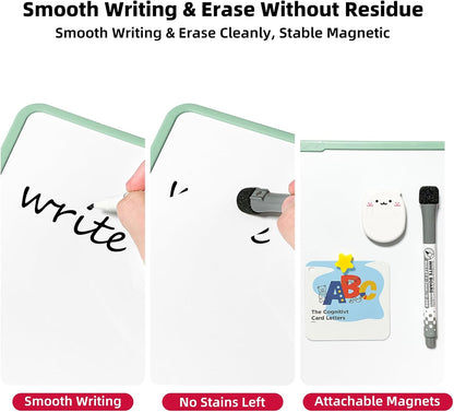 Colorful Dry Erase White Board 8.3x11in, Magnetic Desktop Board with Stand, 2 Markers (Eraser Head), 4 Magnets - Double-Sided Easel for Daily Planning, Memo, Office/Home/School (Blue)