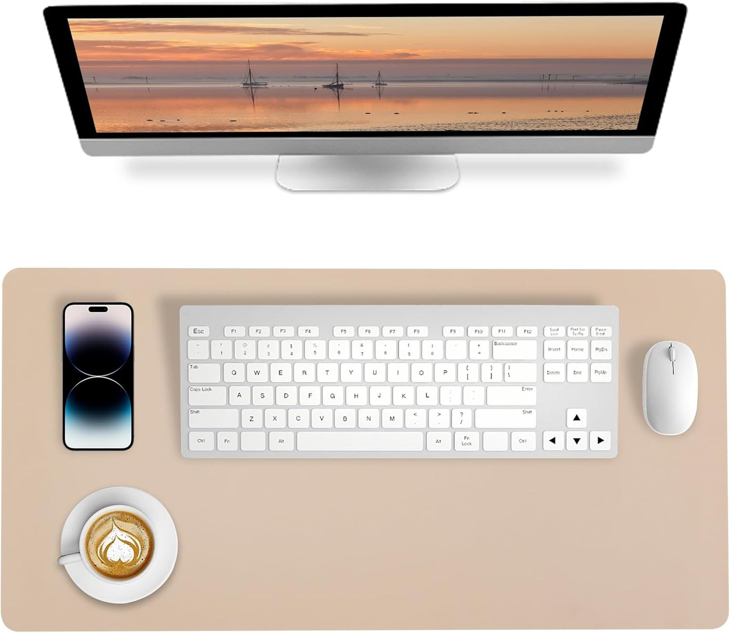 Bloss Leather Desk Pad and Keyboard Wrist Rest, Large Mouse Pad + Keyboard Pad+Mouse Wrist Support, Non-Slip Desk Mat Protector for Office, Home(31.5×15.7 Inches,Beige) - Colors A
