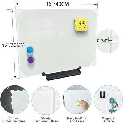 Magnetic Glass Whiteboard Desktop Easel, 16x12 Tabletop Glass Dry Erase Board with Adjustable Stand, ZHIDIAN Portable Tempered Glass Writing Board for Desk Office Home