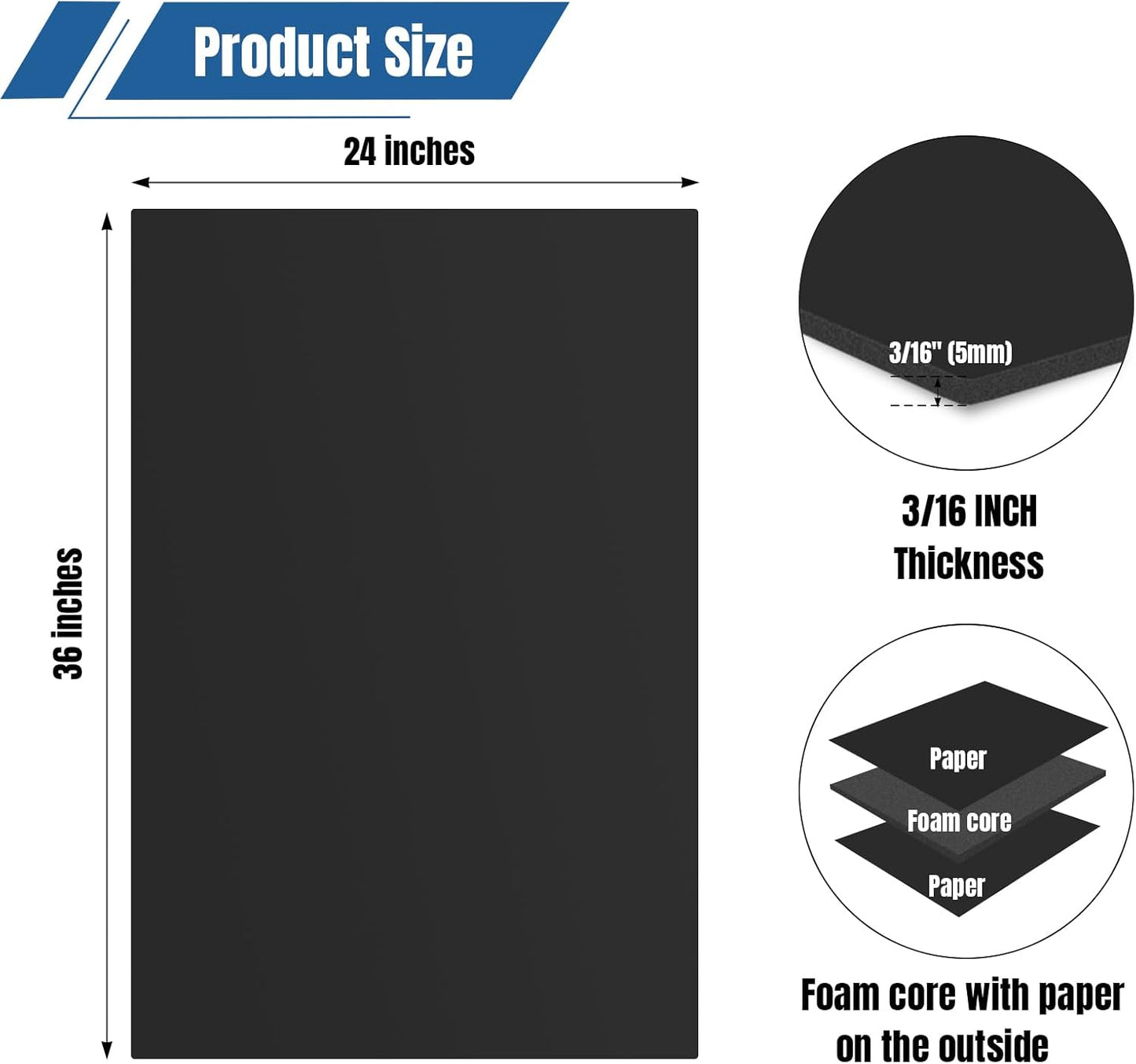 3 Pack White Foam Board 24"x36", 0.23" Thick Foam Core Board for Projects, White Poster Board for Painting, Displaying, and Craft Projects