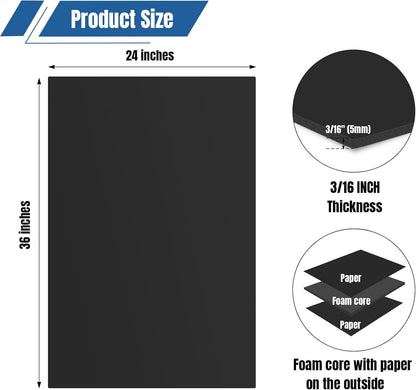 3 Pack White Foam Board 24"x36", 0.23" Thick Foam Core Board for Projects, White Poster Board for Painting, Displaying, and Craft Projects