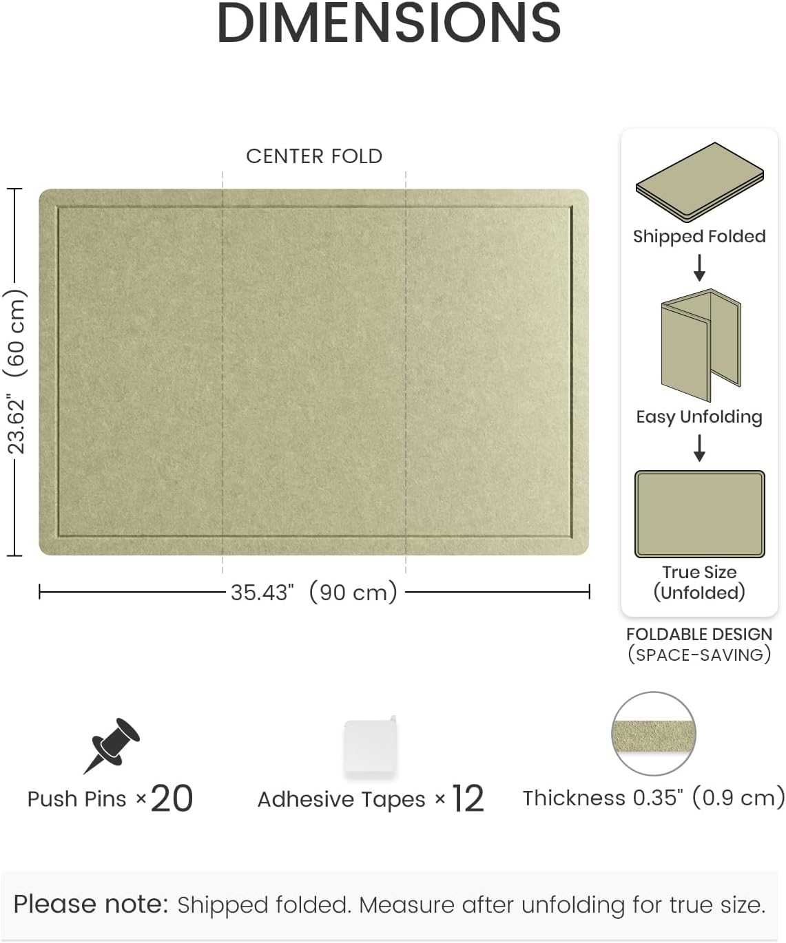 Fluxynara Bulletin Board, 23.6" x 17.5" Cork Board Alternative with 12 Safe Removable Adhesive Tabs, Foldable Felt Pin Board for Home Office, Classroom, Bedroom,Entryway for Walls—Sage