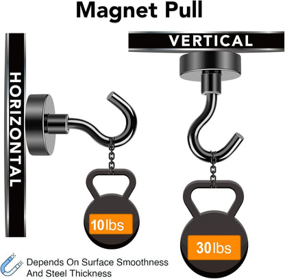 MIKEDE Black Magnetic Hooks 85Lbs Heavy Duty Earth Magnets with Hooks for Cruise Cabin Strong Magnet Hooks for Hanging Super Metal Magnetic Hanger for Grill Fridge Kitchen - Pack of 10