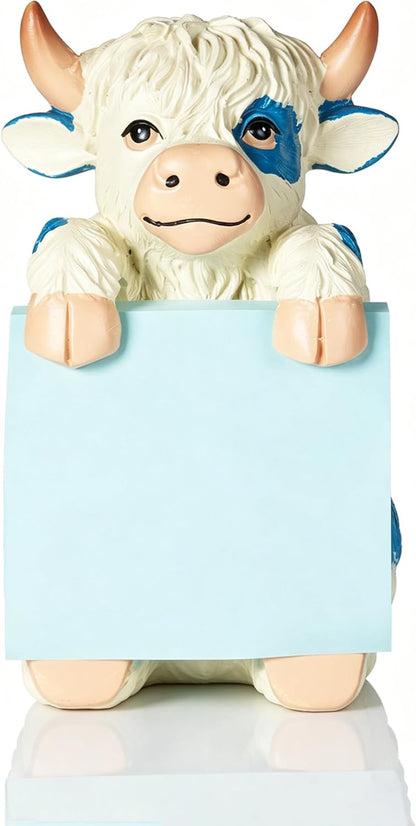 Highland Cow Pop-up Sticky Note Dispenser, Includes 1 Pad of 3x3 in Super Sticky Notes, 100 Sheets, Resin Cute Handmade Desk Holder for Office & Home-Beige