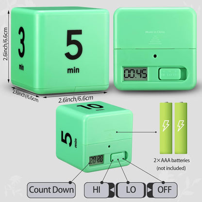 Weewooday 2 Pieces Cube Productivity Timer Flip Gravity Sensor Flip Countdown Countup Workout Timer Management 1 3 5 10 Minutes and 15 20 30 60 Minutes for Work Learning Kitchen Cooking(Green, Blue)