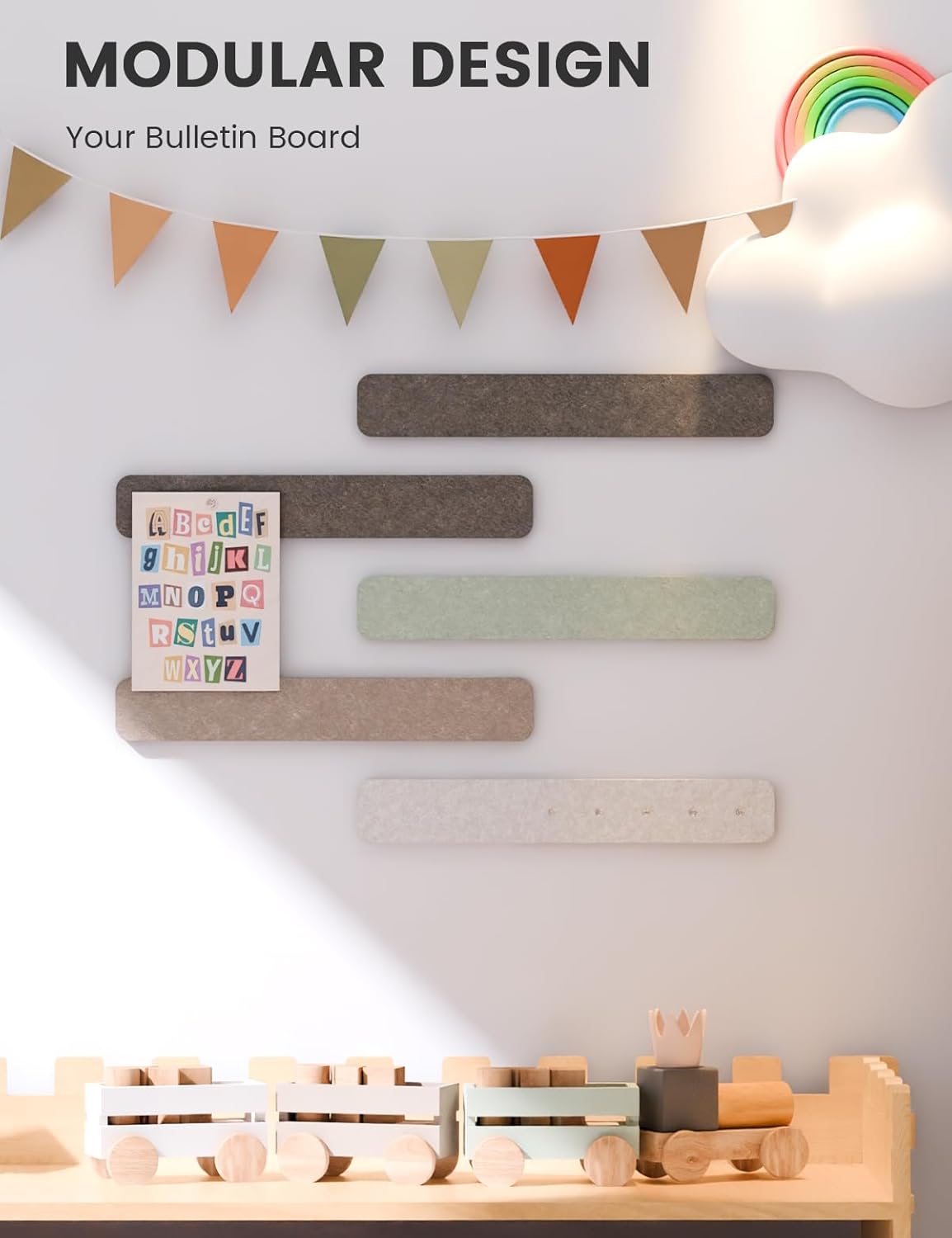 Fluxynara Cork Board Alternative Felt Strip Board 8-Pack 13"x2", Office Pin Board with 50 Push Pins, Adhesive Install for Bedroom Door & Home Office(Linen Dusk)