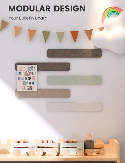 Fluxynara Cork Board Alternative Felt Strip Board 8-Pack 13"x2", Office Pin Board with 50 Push Pins, Adhesive Install for Bedroom Door & Home Office(Linen Dusk)