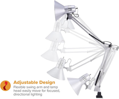 Bostitch Office VLF100 LED Swing Arm Desk Lamp with Clamp Mount, 36" Reach, Includes LED Bulb,Black