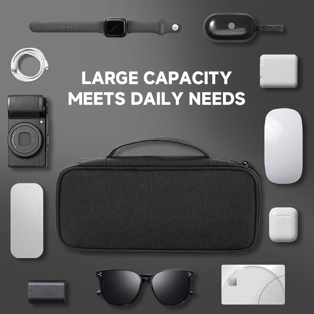 Teskyer Tech Organizer Pouch – Portable Waterproof Electronics Bag with Compartments for Cables, Chargers, Earbuds & Phone (Black)