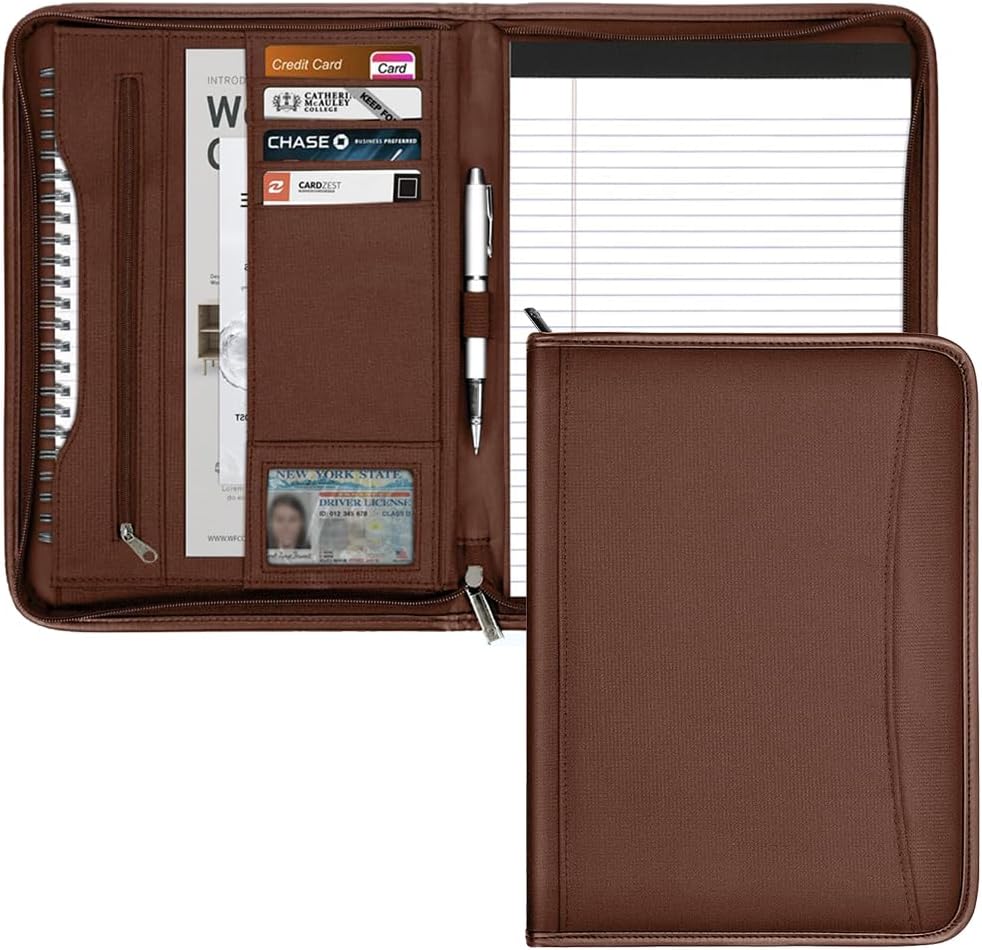 Zippered Portfolio Organizer/ A4 Refillable Lined Writing Notepad Folder Case/Fabric-Covered Padfolio Binder with Interior Storage Pocket for Men Women.Classic Black