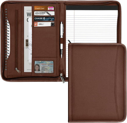 Zippered Portfolio Organizer/ A4 Refillable Lined Writing Notepad Folder Case/Fabric-Covered Padfolio Binder with Interior Storage Pocket for Men Women.Classic Black