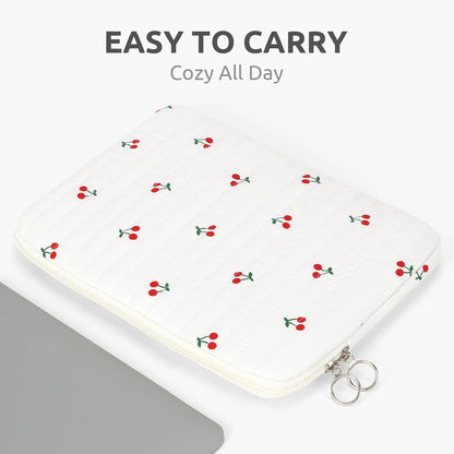 Puffy Laptop Sleeve 13 Inch Cute Quilted Laptop Protective Case Padded Floral Computer Sleeve for MacBook (A-Blue, 13 Inch)