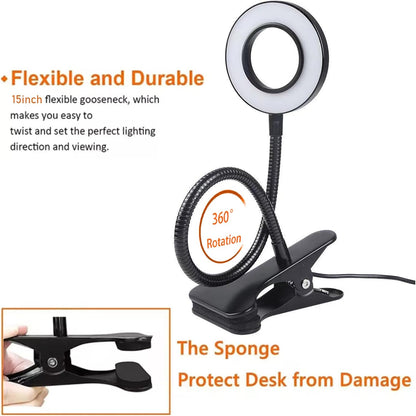 Brokimis Clip on Light LED Reading Book Study Lamp 3 Color Modes 10 Brightness Eye Protection 360° Flexible Gooseneck Student Dormitory Office Desk Lamp at Night in Bed