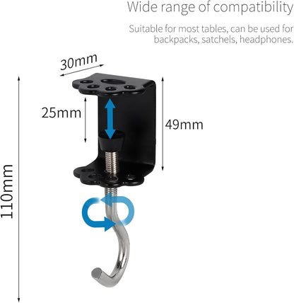 2 Pcs Desk Mount Bag Holder Hook Clamp-On Backpack Hanger Portable Desk Mount Headphones Holder Reduce Desk Clutter for Table Desk, Under Counter