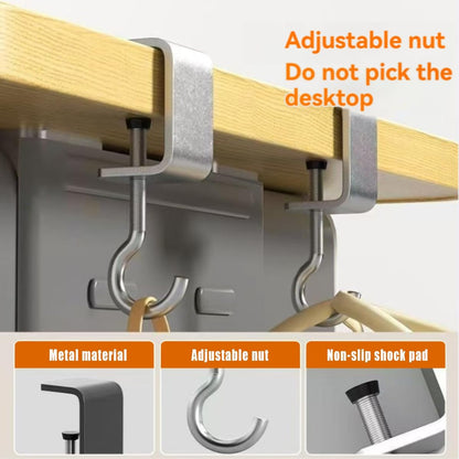 4 PCS Adjustable Under Desk Hook, Heavy Duty Metal Bag Holder with Silicone Pads for Desk, Table, Shelf. Perfect Purse Hanger, School Bag Hook for Organization in Home, Office, Kitchen