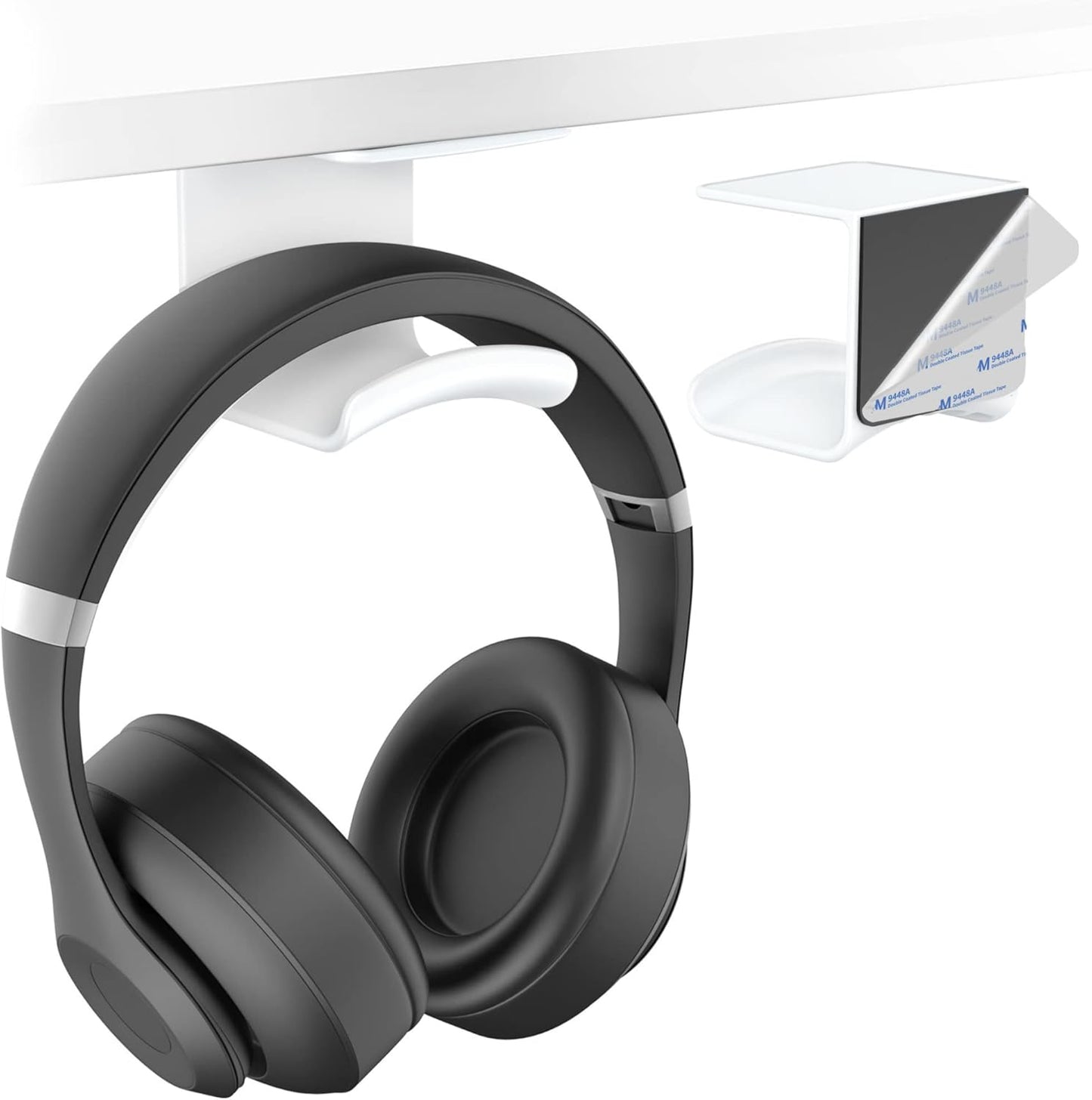 HomeMount Under Desk Headphone Hook - Adhesive Headphone Stand Hanger for Desk - White
