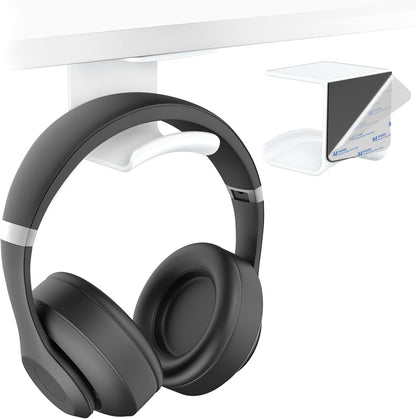 HomeMount Under Desk Headphone Hook - Adhesive Headphone Stand Hanger for Desk - White