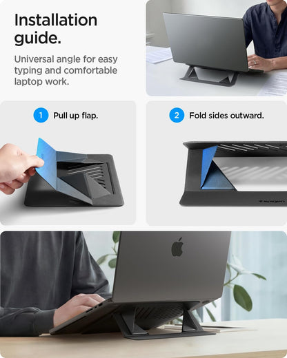 Spigen Slim Fold Portable Laptop Stand Keyboard Riser Foldable Ergonomic Angle Lift Anti-Slip Compatible with MacBook Neo, MacBook Air, MacBook Pro 11"-16" and iPad/Air/Pro and More - Black (LD201-S4)