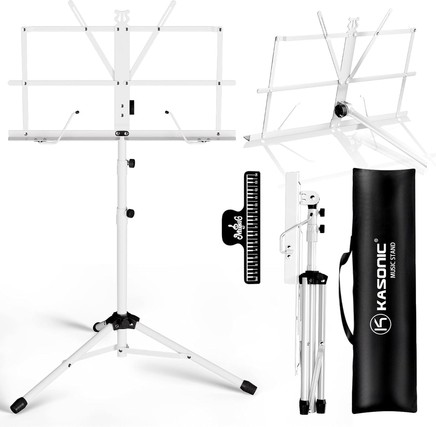 K KASONIC Music Stand, 2 in 1 Dual-Use Folding Sheet Music Stand & Desktop Book Stand, Portable Lightweight with Music Sheet Clip Holder Carrying Bag