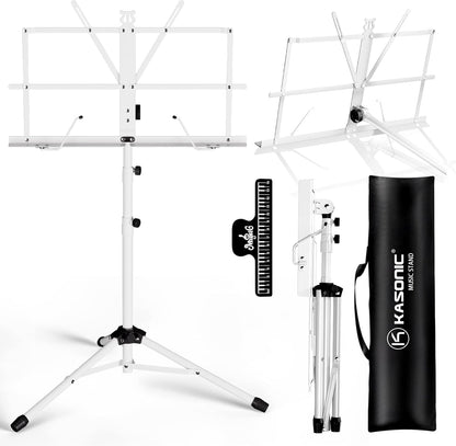 K KASONIC Music Stand, 2 in 1 Dual-Use Folding Sheet Music Stand & Desktop Book Stand, Portable Lightweight with Music Sheet Clip Holder Carrying Bag