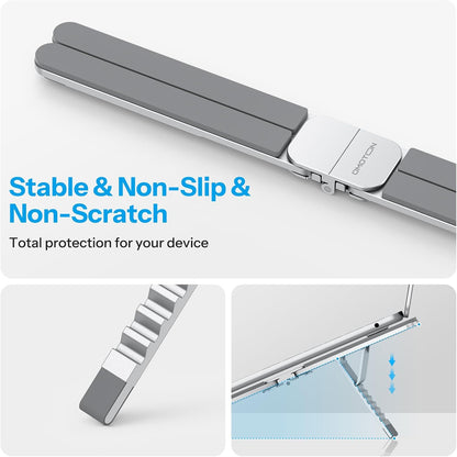 OMOTON LA15 Foldable & Portable Laptop Stand for Desk, [360° Support Feet+Lightweight] Tablet Stand for Desk and Travel, 6 Level Height Ergonomic Aluminum Computer Holder for 10-16" Laptops
