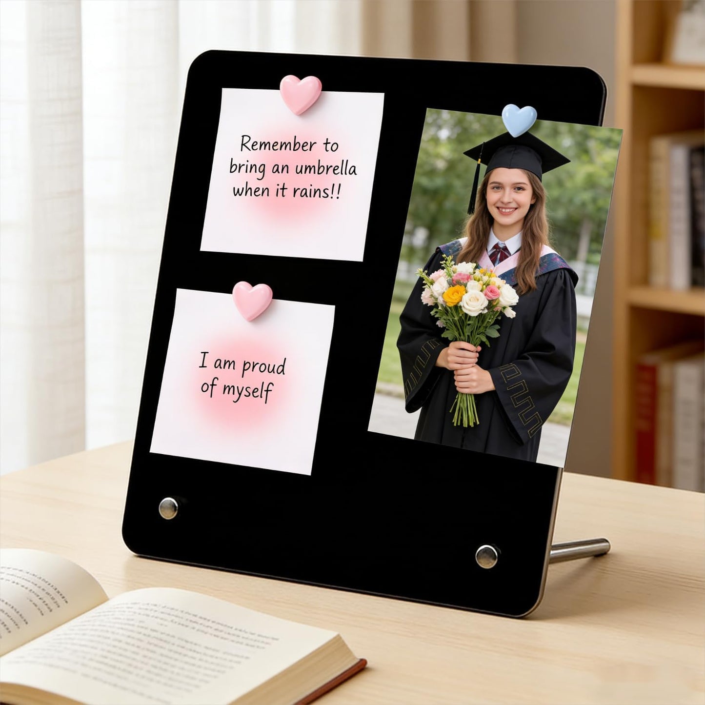2 Pcs Magnetic Board, Black Magnet Message Board, 11"x7.8"Metal Magnetic Bulletin Board with 50pcs Memo Sheets and 8pcs Magnets, Magnet Display for Home, School, Kitchen, Office(Square,White)