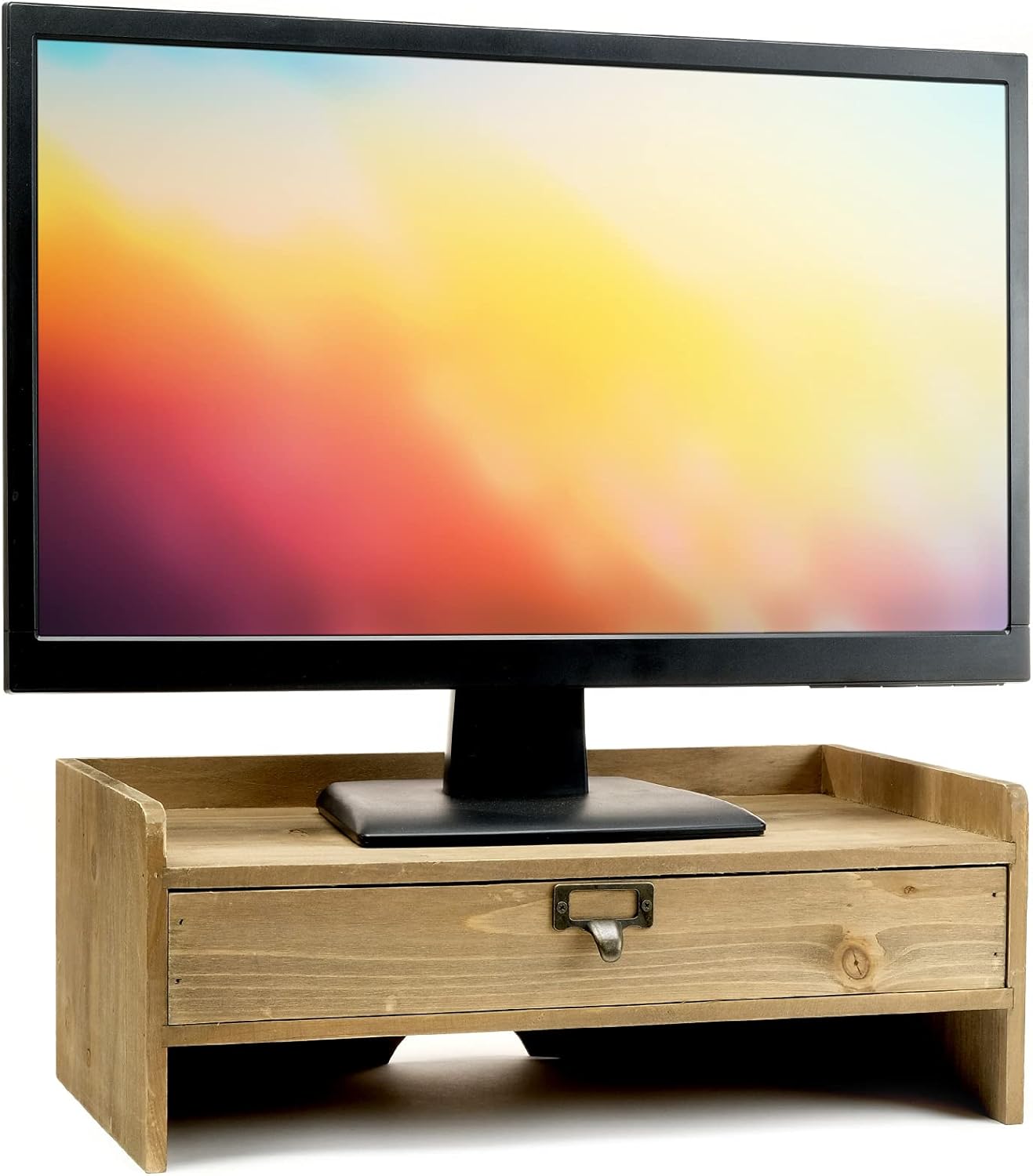EXCELLO GLOBAL PRODUCTS Wooden Monitor Stand: Includes Drawer for Desktop Organization of Notebooks, Pens, Pencils & Office Supplies (White)