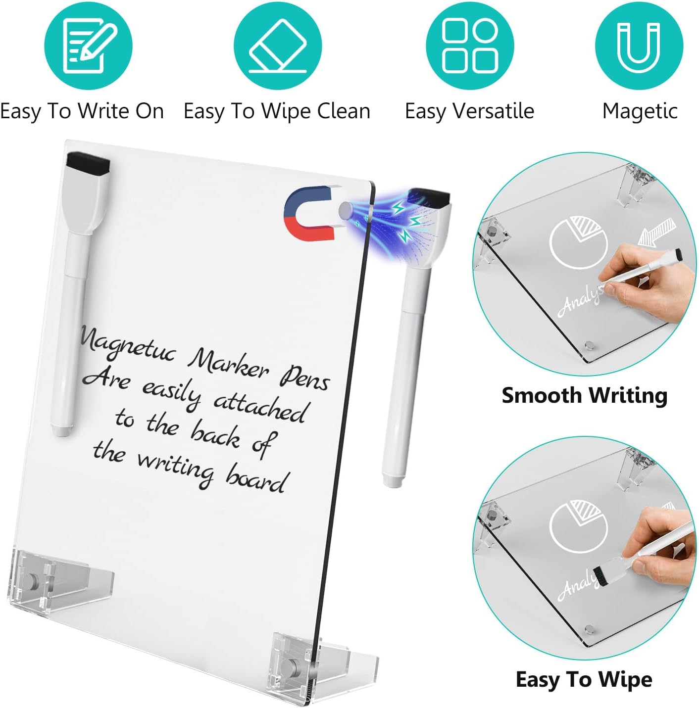 2PCS Clear Acrylic Weekly Dry Erase Board Desktop, 8x6 Small Magnetic Whiteboard with Stand for Table Calendar Memo Board for Fridge, Office, School, Home