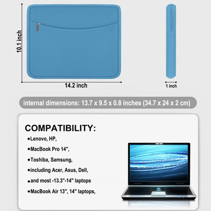 Laptop Sleeve Case 14 inch, Shockproof Protective Laptop Cover Briefcase Carrying Computer Bag with Accessory Pocket Portable Computer Sleeve for 14" MacBook, HP, Dell, Lenovo, Acer, Black