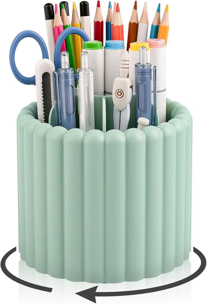 Anyoifax 360° Rotating Pen Holder 7 Slots Desk Organizer Removable Pencil Cup Plastic Art Supplies and Accessories Desktop Storage Box Caddy for Office, School, Home (White)