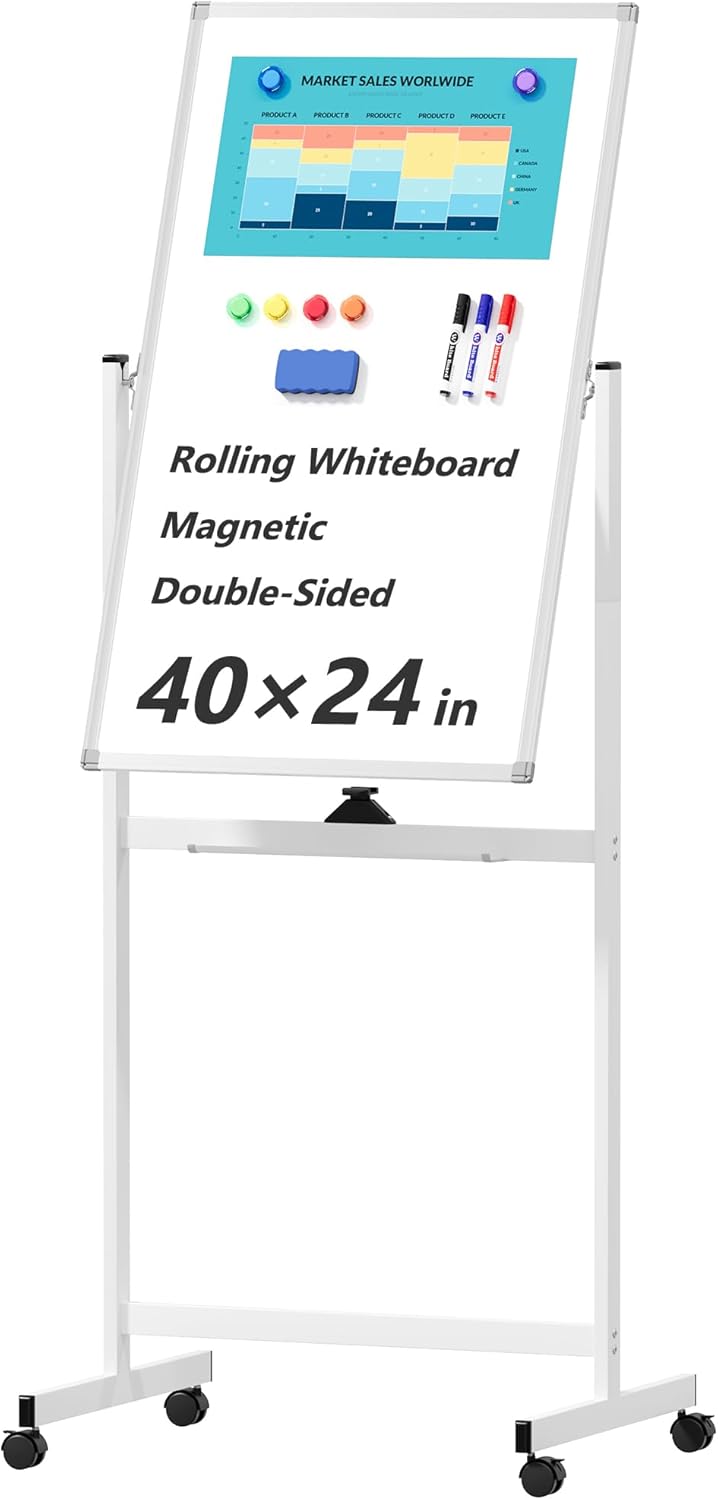 Large Whiteboard Easel with Stand, 36" x 24" Portable Standing Magnetic Dry Erase White Board, 3' x 2' Tripod Height Adjustable Flip Chart Easel for Home Office Classroom School, Silver