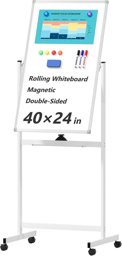 Large Whiteboard Easel with Stand, 36" x 24" Portable Standing Magnetic Dry Erase White Board, 3' x 2' Tripod Height Adjustable Flip Chart Easel for Home Office Classroom School, Silver