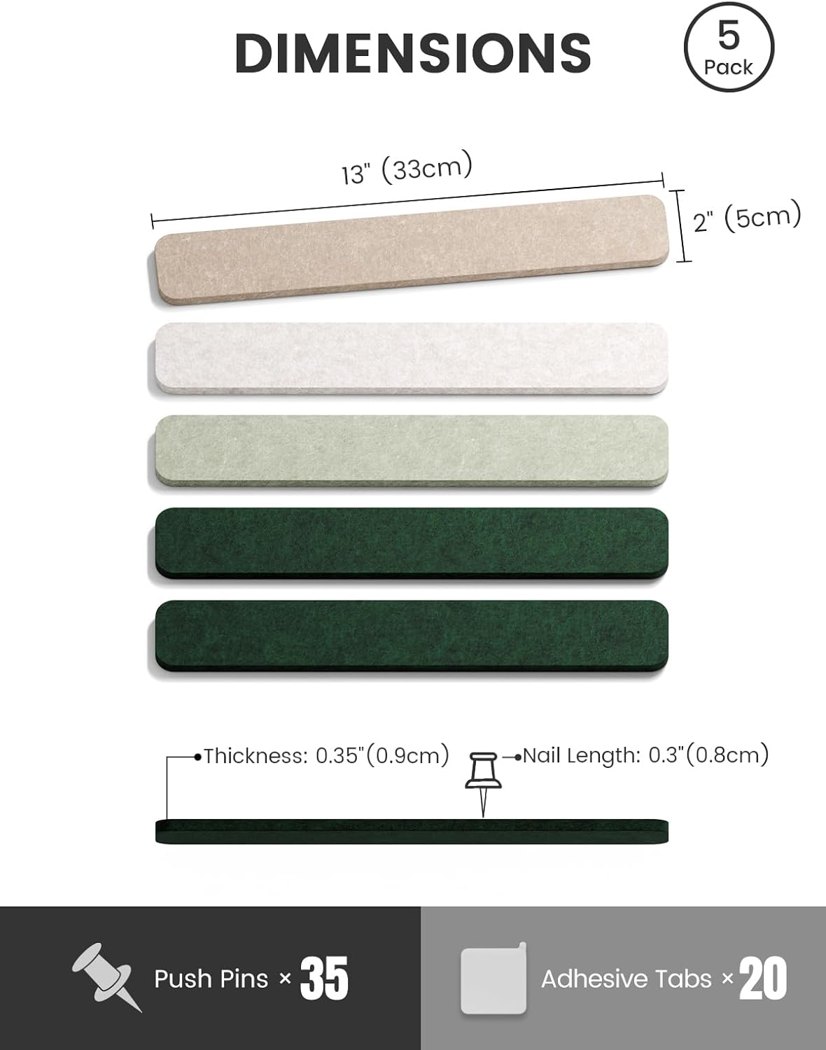 Fluxynara Cork Board Alternative Felt Strip Board 8-Pack 13"x2", Office Pin Board with 50 Push Pins, Adhesive Install for Bedroom Door & Home Office(Linen Dusk)