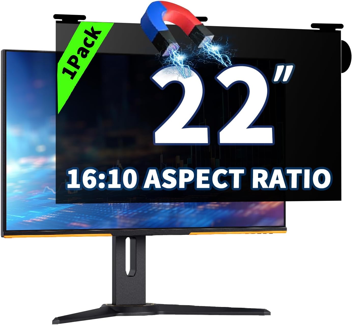 2 Pack Magnetic Hanging Computer Privacy Screen 24 Inch for 16:9 Widescreen Monitor, Removable Privacy Screen Anti Glare Blue Light Computer Screen Privacy Shield, Anti-Scratch 24in Protector Film