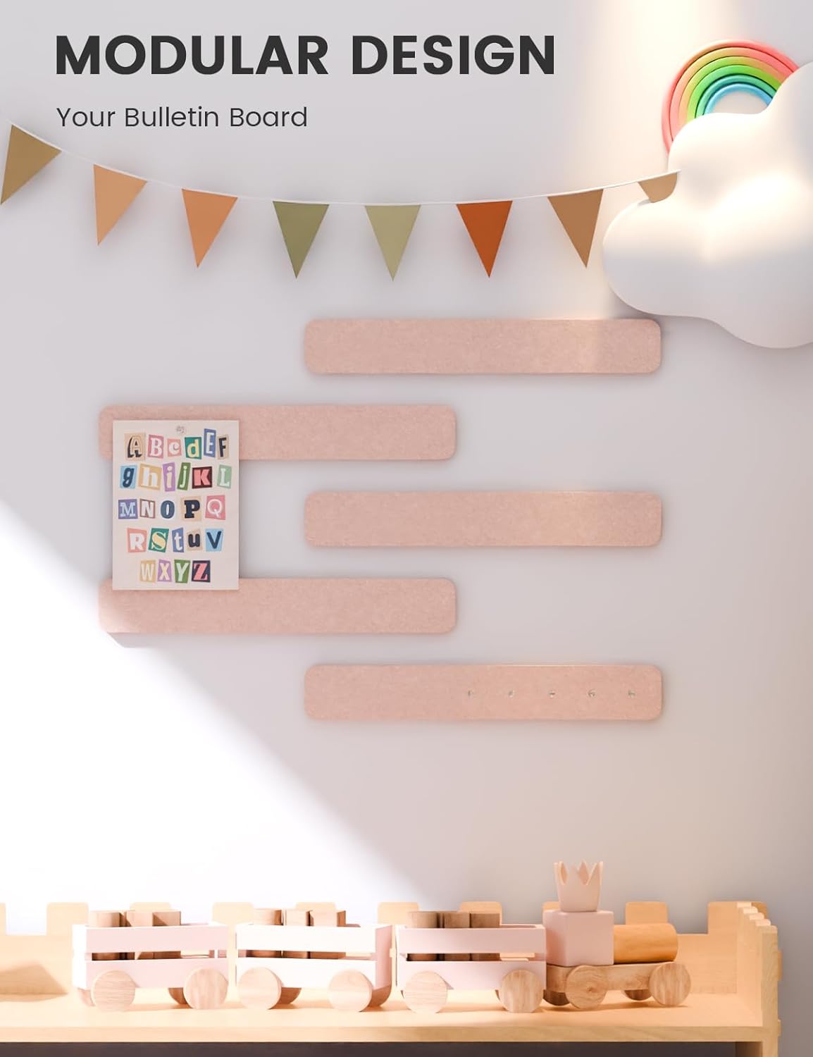 Fluxynara Cork Board Alternative Felt Strip Board 8-Pack 13"x2", Office Pin Board with 50 Push Pins, Adhesive Install for Bedroom Door & Home Office(Linen Dusk)