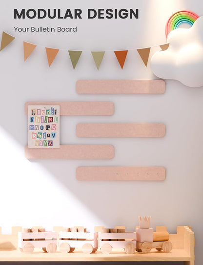 Fluxynara Cork Board Alternative Felt Strip Board 8-Pack 13"x2", Office Pin Board with 50 Push Pins, Adhesive Install for Bedroom Door & Home Office(Linen Dusk)