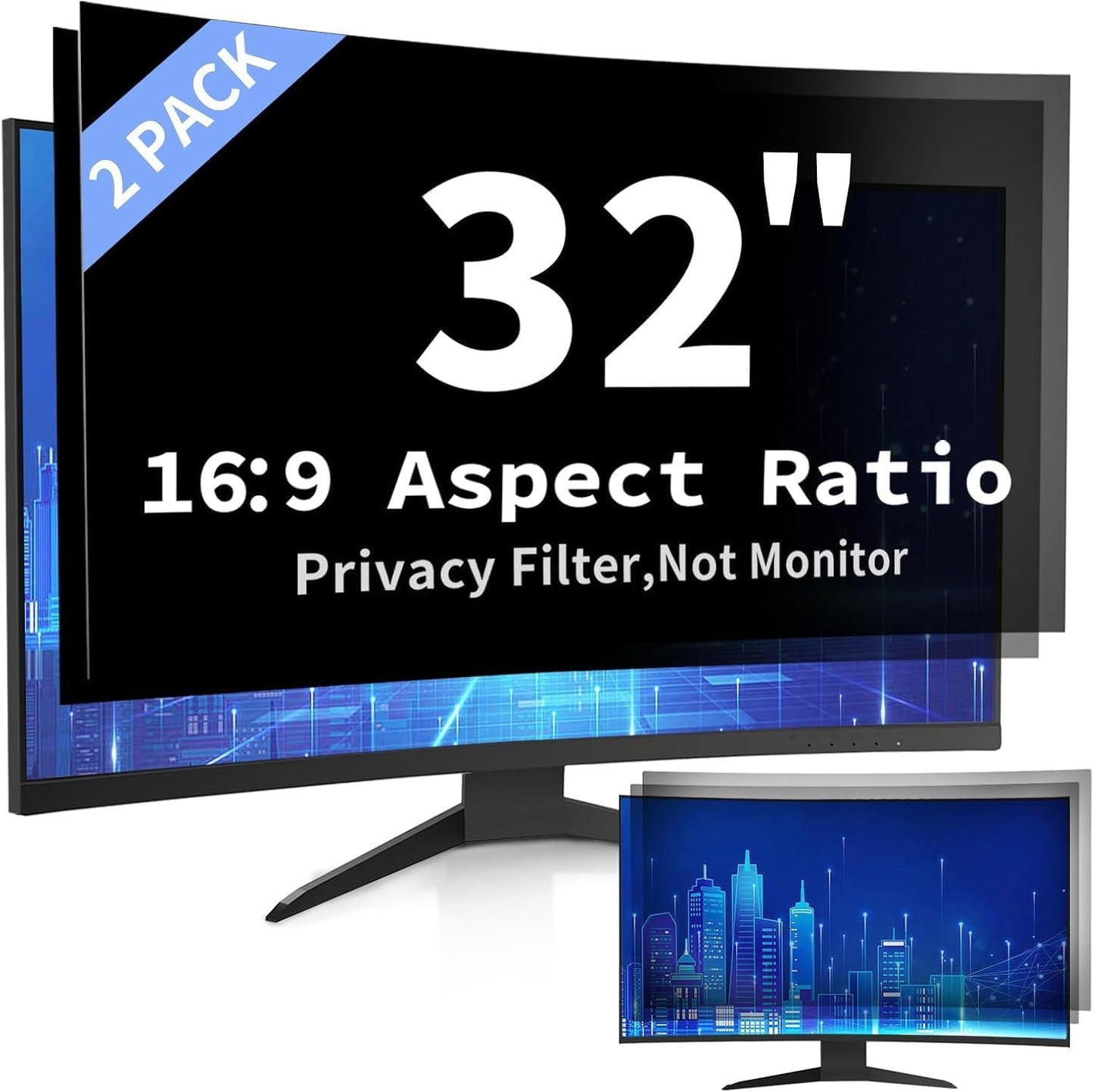 2 Pack- 27 Inch Curved Computer Privacy Screen Filter for 16:9 Widescreen Computer Screen Protector Computer Screen Privacy Shield Anti Glare and Blue Light