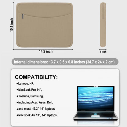 Laptop Sleeve Case 14 inch, Shockproof Protective Laptop Cover Briefcase Carrying Computer Bag with Accessory Pocket Portable Computer Sleeve for 14" MacBook, HP, Dell, Lenovo, Acer, Black