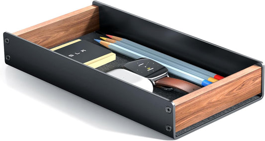 UPERGO Walnut Desk Tray with Pen Holder Set, Natural Wooden Desk Drawer Organizer Office, Organizer Tray for Keys, Pen, Watch