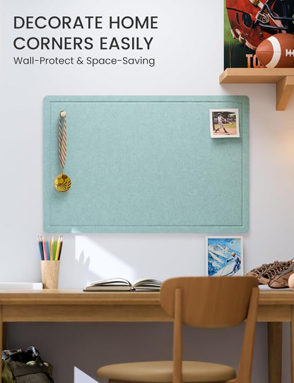 Fluxynara Bulletin Board, 23.6" x 17.5" Cork Board Alternative with 12 Safe Removable Adhesive Tabs, Foldable Felt Pin Board for Home Office, Classroom, Bedroom,Entryway for Walls—Sage