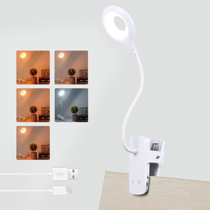 Akynite Desk Lamp LED Clip on Light, 5 Modes 5 Brightness Dimmable Clamp Light, Rechargeable Battery Flexible Clip on Reading Lamp for Bed Headboard Bunk Bed at Night for Kids (Black)