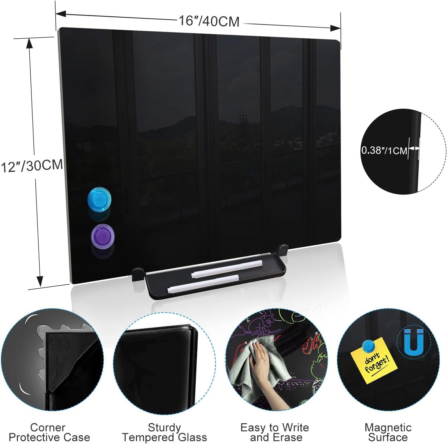 Magnetic Glass Whiteboard Desktop Easel, 16x12 Tabletop Glass Dry Erase Board with Adjustable Stand, ZHIDIAN Portable Tempered Glass Writing Board for Desk Office Home