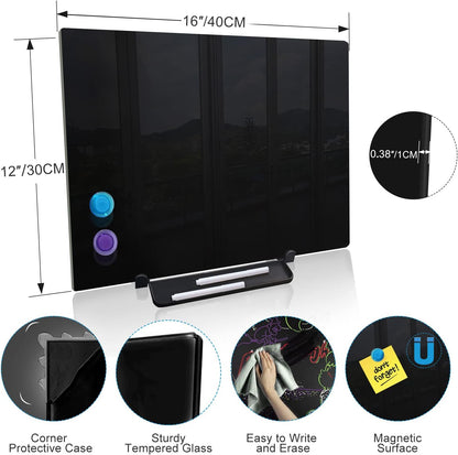 Magnetic Glass Whiteboard Desktop Easel, 16x12 Tabletop Glass Dry Erase Board with Adjustable Stand, ZHIDIAN Portable Tempered Glass Writing Board for Desk Office Home