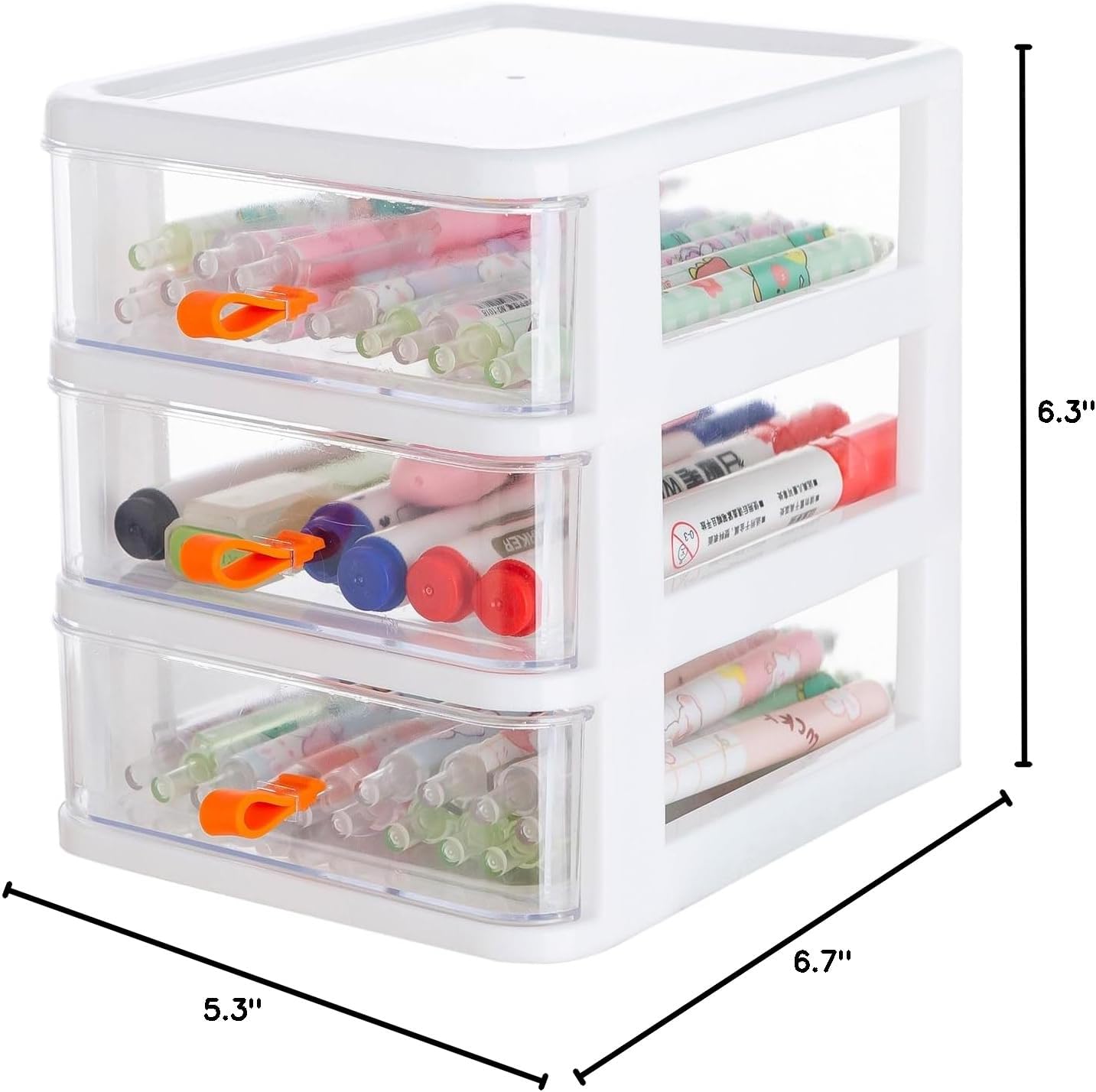 Gagee 3 Drawer Mini Desktop Unit,Plastic dressers with drawers for Arts and Crafts, Small Tools, Sewing Accessories, Stationary, and Hardware,Clear/White Frame