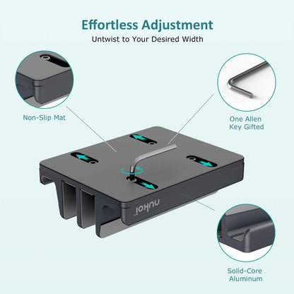 Vertical Laptop Stand - SPACEMax Adjustable GRIPLock Anti-Tip Silicone 4 Slots Aluminum Desktop Holder - Double Dock Stand - 2 Phone Slots Fits Up to 17.3” Laptops, Tablets, Phones - Silver
