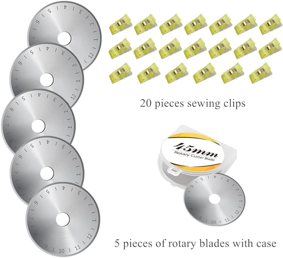 Headley Tools Rotary Cutter Set - 45mm Fabric Cutter, 5 Extra Rotary Blades, A3 Cutting Mat, Quilting Ruler and Sewing Clips, Craft Knife Set, Ideal for Crafting, Sewing, Patchworking, Purple