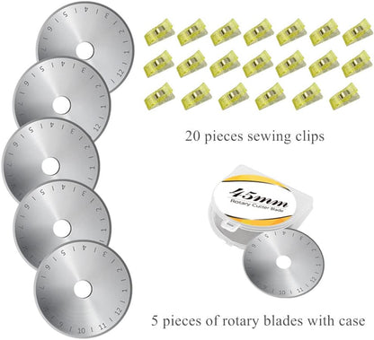 Headley Tools Rotary Cutter Set - 45mm Fabric Cutter, 5 Extra Rotary Blades, A3 Cutting Mat, Quilting Ruler and Sewing Clips, Craft Knife Set, Ideal for Crafting, Sewing, Patchworking, Purple