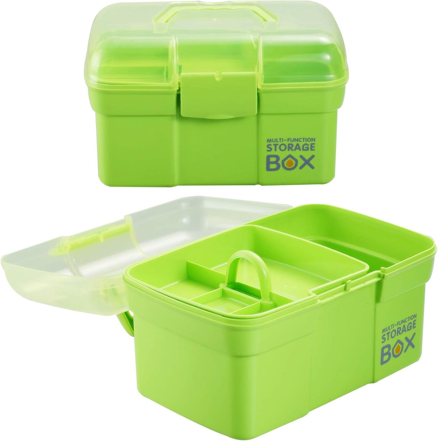 Kinsorcai 11'' Plastic Storage Box with Removable Tray, Multipurpose Organizer and Storage Case for Art Craft and Cosmetic (Green)