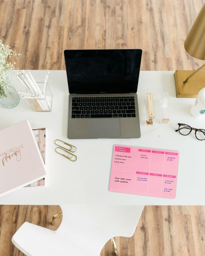 Desktop Thickened Acrylic Dry Erase Board, Weekly White Board with to Do List, Tabletop Whiteboard with Stand, Frameless Dry Erase Pink White Board，9.5"x6.7" for Office, Home, School(Desktop-PK-1724)