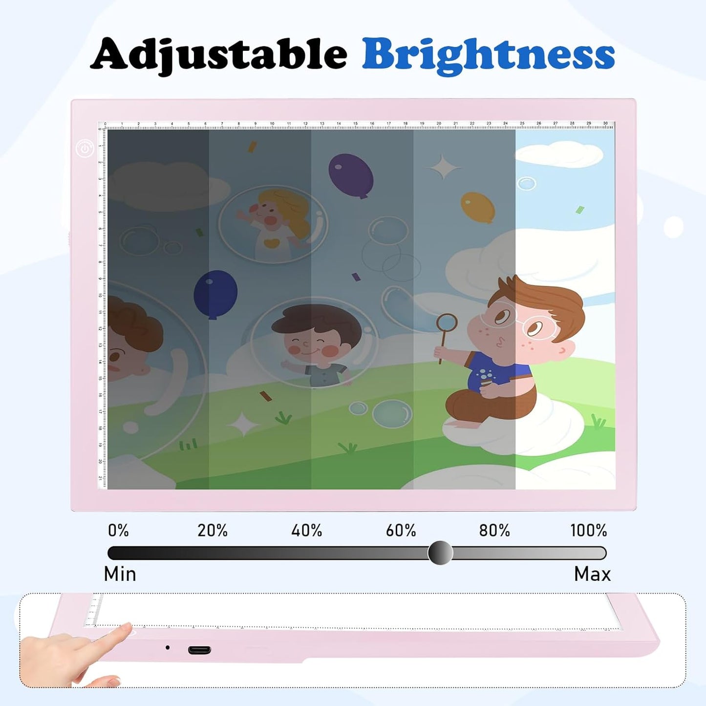 KIVOTAC A4 Rechargeable Light Pad, Portable LED Light up Box Ultra-Thin Brightness Dimmable Battery Powered Bright Copy Board for Weeding Vinyl, Sketching,Drawing,Tracing and Diamond Art